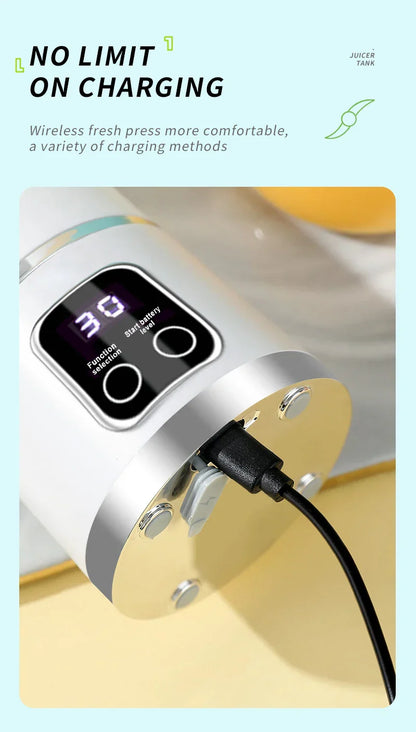10 Blades Portable Fruit Juicer 450ml Capacity 3 Gears USB Rechargeable Blender Ice Crusher, can make smoothies/ice